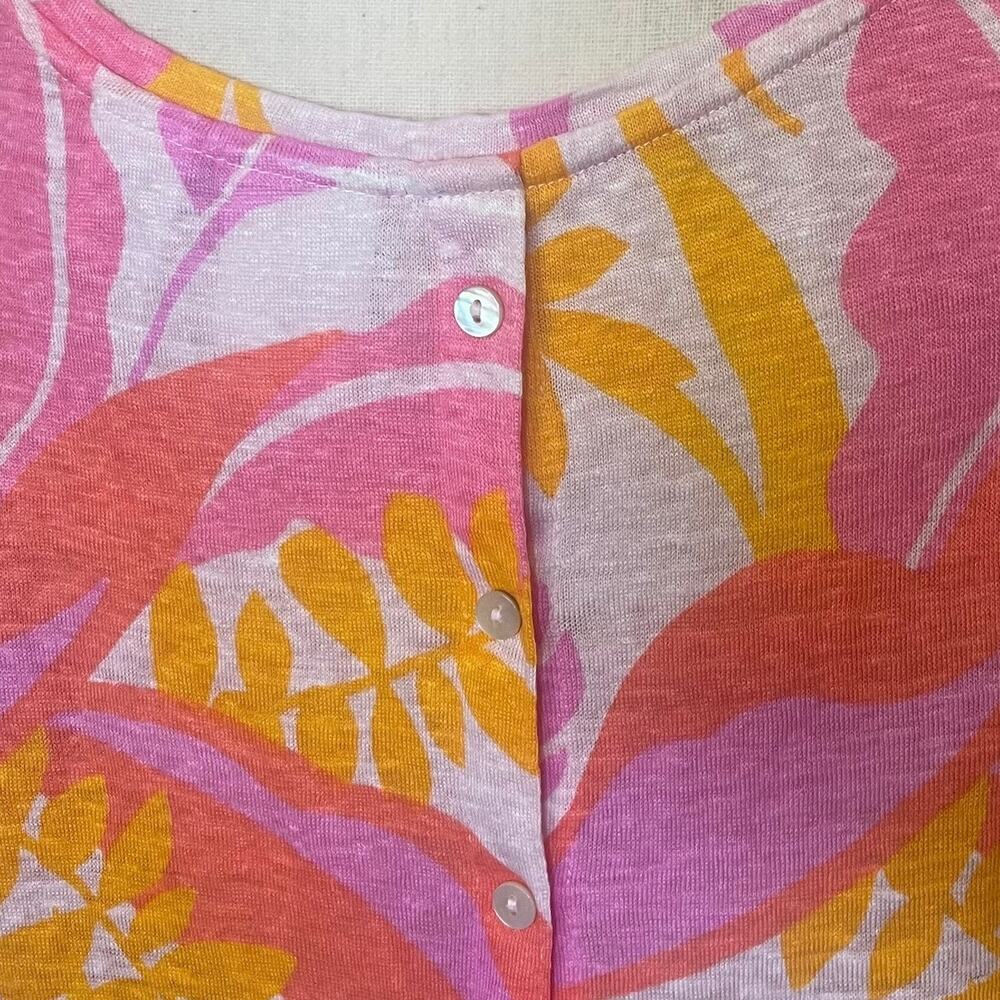 C&C California Top Womens XL 100% Linen Floral Tropical Colorful Resortwear - Picture 6 of 9